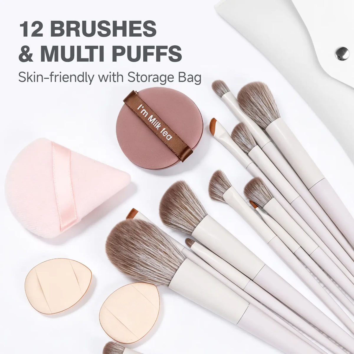 FADUIIO Makeup Brushes Set with Powder Puffs - 5/9/12PCS Professional Brushes with Storage Bag + Triangle/ Finger/ Marshmallow Puff Kit