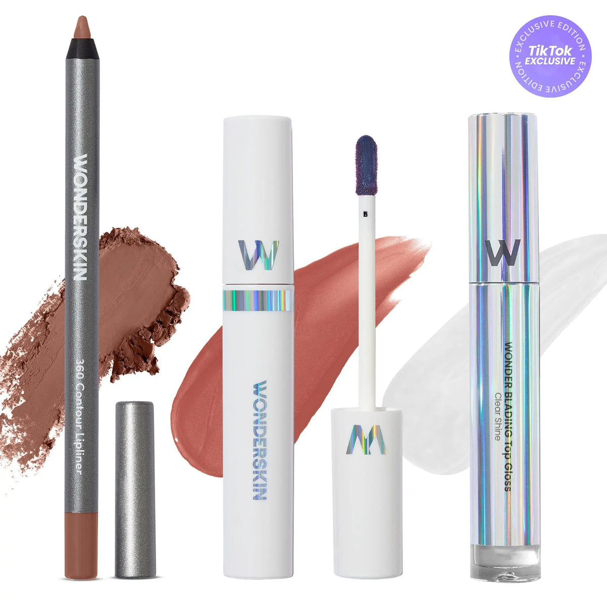 Wonderskin Ultimate Lips Set – Longwear Lip Stain, 360 Contour Lip Liner & Clear Gloss Trio for Waterproof, Transfer-Proof, Hydrating, and Glossy Finish – Vegan & Cruelty-Free All-In-One Lip Kit