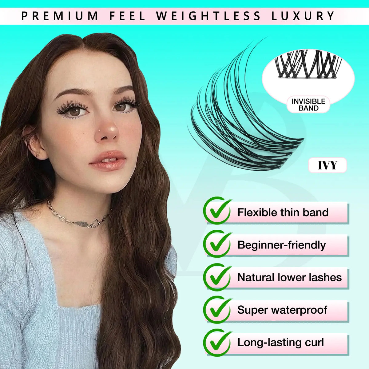 VAVABEAUTY IVY Lash Cluster Kit Invisible Soft Band Long Lasting Waterproof Bond Seal Remover Natural Eyelashes for Salon Quality at Home Must-Have Cluster Pure Clean Look