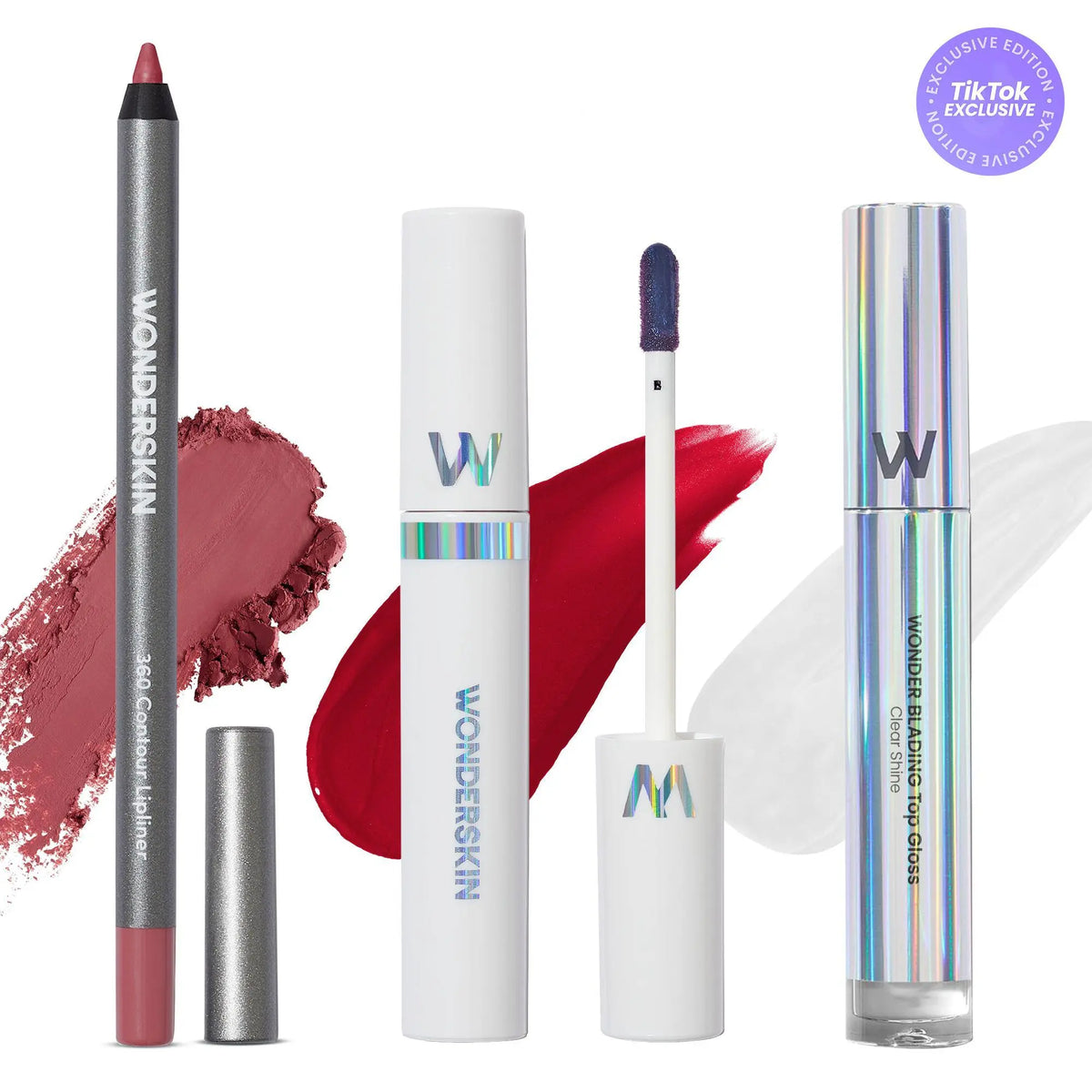 Wonderskin Ultimate Lips Set – Longwear Lip Stain, 360 Contour Lip Liner & Clear Gloss Trio for Waterproof, Transfer-Proof, Hydrating, and Glossy Finish – Vegan & Cruelty-Free All-In-One Lip Kit