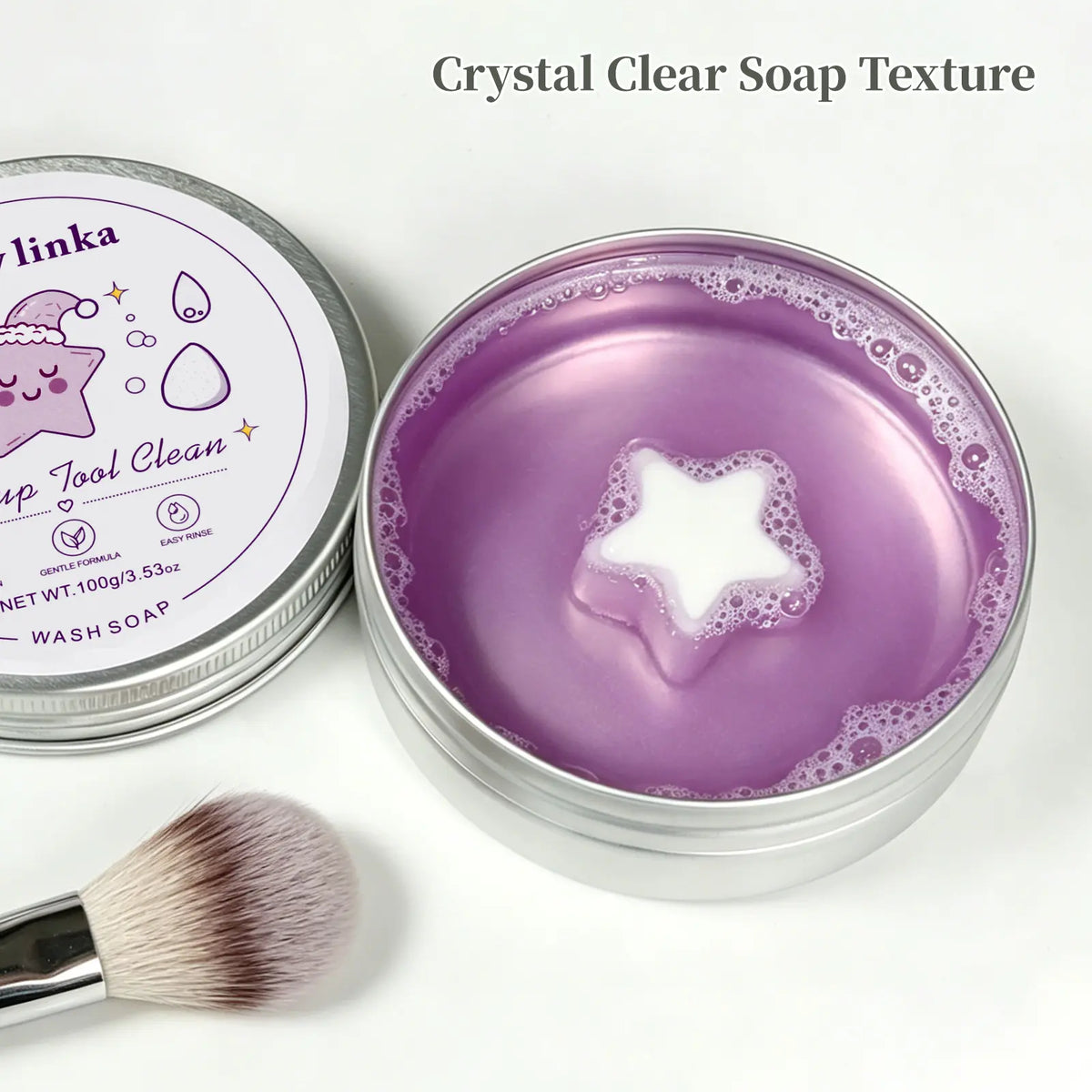 HOLLYLINKA Creative Shaped Peach Eyeshadow Compact Makeup Brush Cleaning Soap with Silicone Pad, Heart-Moon-Star Scented Solid Cleaner for Deep Cleaning, Gentle Care of Sponges, Beauty Blenders, Powder Puffs (100G/3.53Oz)
