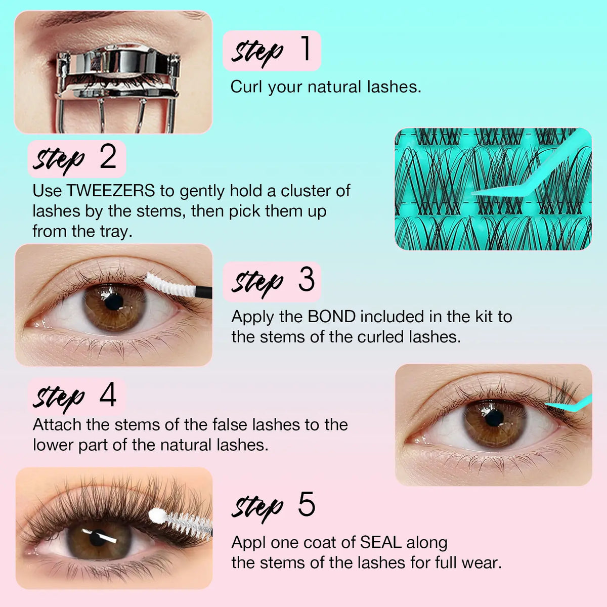 VAVABEAUTY IVY Lash Cluster Kit Invisible Soft Band Long Lasting Waterproof Bond Seal Remover Natural Eyelashes for Salon Quality at Home Must-Have Cluster Pure Clean Look