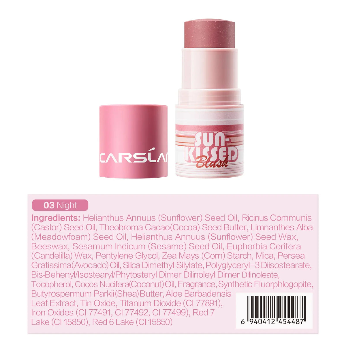 CARSLAN Sun Kissed Blush, Smooth Cream Blush Stick for Cheek, Lip, Longlasting Blendable Building Vegan Moisturizer Makeup for All Skin