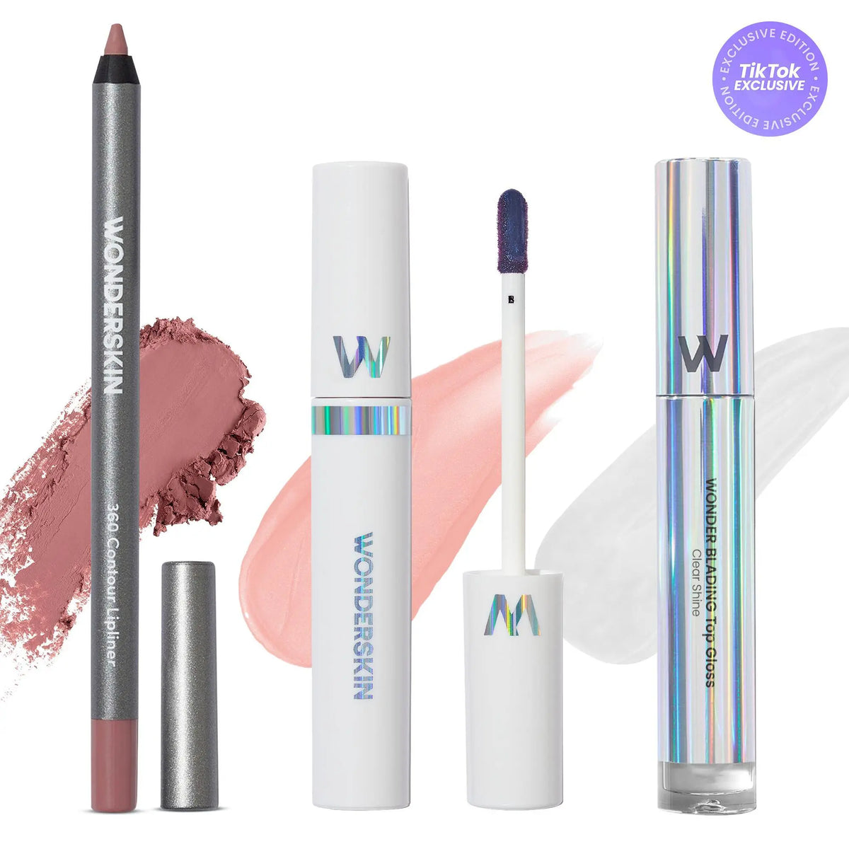 Wonderskin Ultimate Lips Set – Longwear Lip Stain, 360 Contour Lip Liner & Clear Gloss Trio for Waterproof, Transfer-Proof, Hydrating, and Glossy Finish – Vegan & Cruelty-Free All-In-One Lip Kit