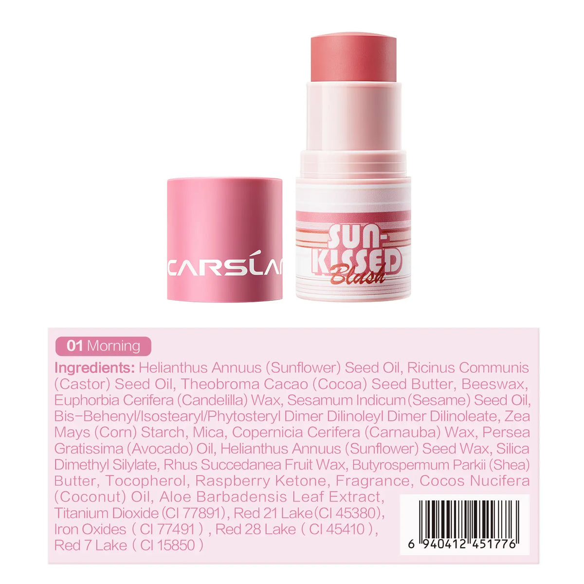 CARSLAN Sun Kissed Blush, Smooth Cream Blush Stick for Cheek, Lip, Longlasting Blendable Building Vegan Moisturizer Makeup for All Skin