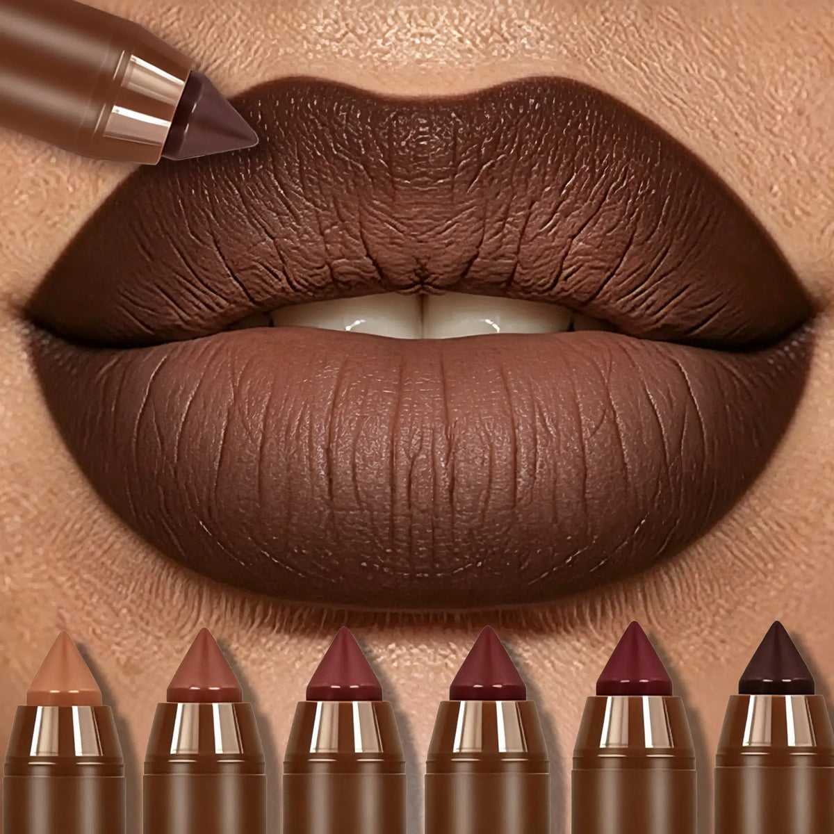 Mooglamor 6Pcs Matte Creamy Lipstick Pencil Set Long Lasting Makeup Waterproof Transferproof Lip Pens Nude Brown Moisturizing Lip Glossy Smooth Cosmetics Dealsforyoudays
