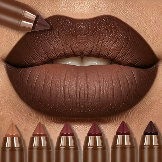 Mooglamor 6Pcs Matte Creamy Lipstick Pencil Set Long Lasting Makeup Waterproof Transferproof Lip Pens Nude Brown Moisturizing Lip Glossy Smooth Cosmetics Dealsforyoudays