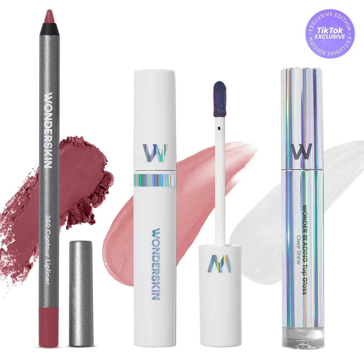 Wonderskin Ultimate Lips Set – Longwear Lip Stain, 360 Contour Lip Liner & Clear Gloss Trio for Waterproof, Transfer-Proof, Hydrating, and Glossy Finish – Vegan & Cruelty-Free All-In-One Lip Kit