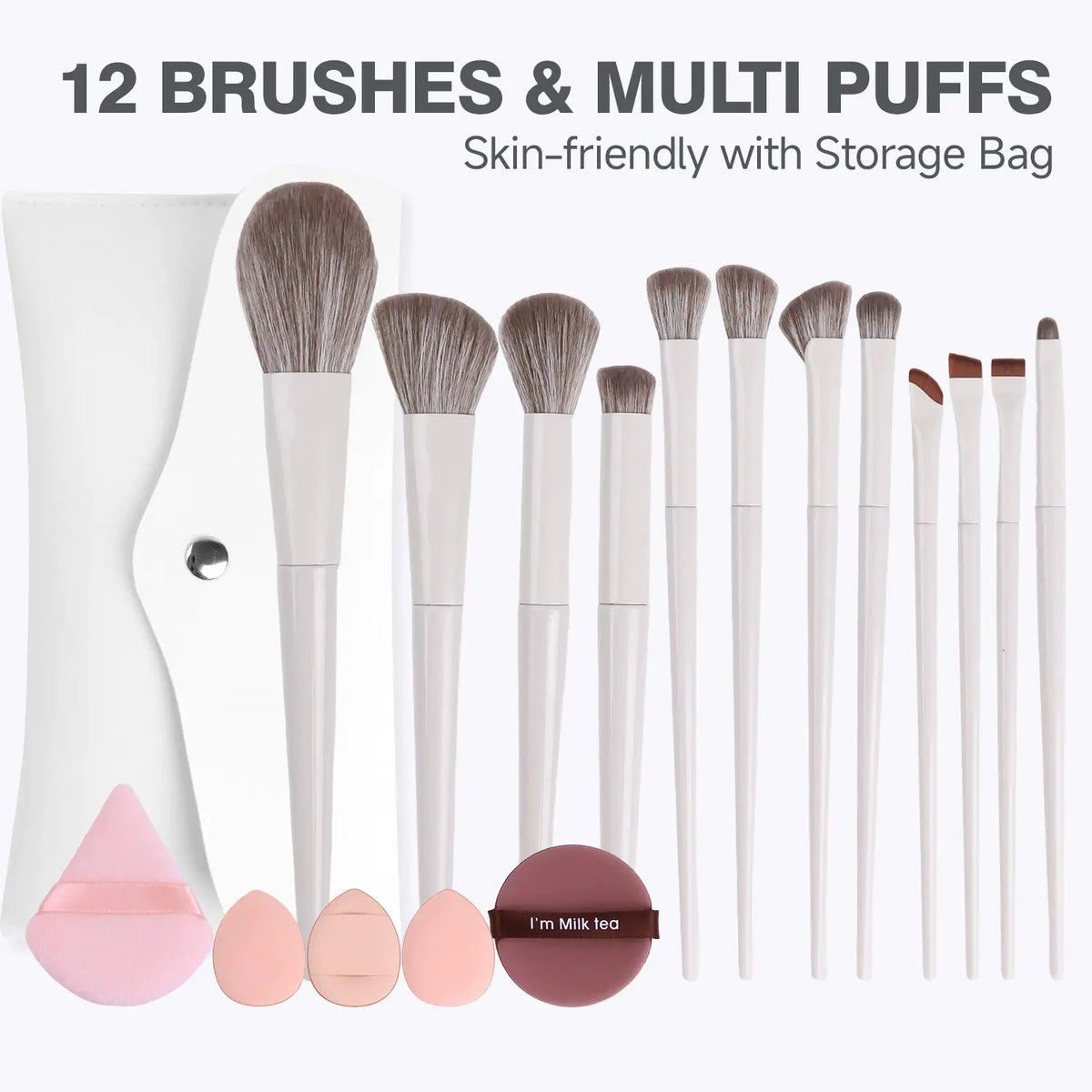 FADUIIO Makeup Brushes Set with Powder Puffs - 5/9/12PCS Professional Brushes with Storage Bag + Triangle/ Finger/ Marshmallow Puff Kit