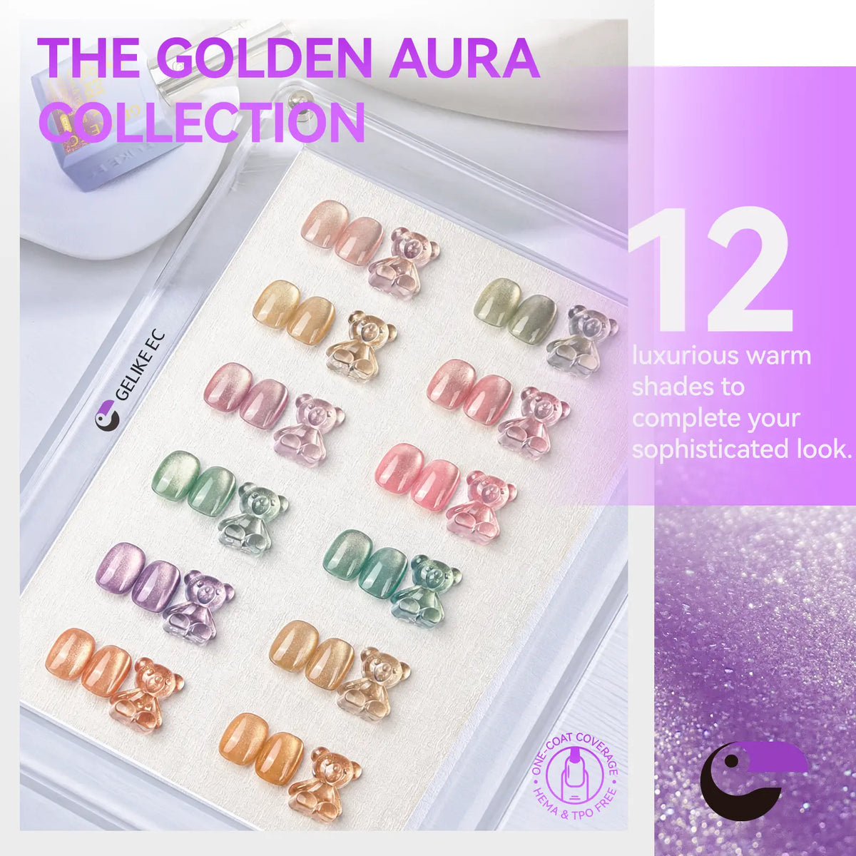 Gelikeec Cat Eye Gel Polish Nail Set with Magnet Stick Aurora Salon Quality Daily Use Women 16Ml Large Volume Series