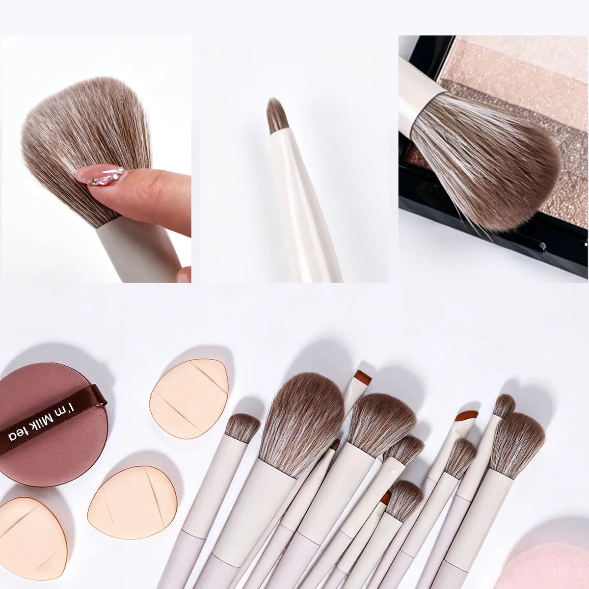 FADUIIO Makeup Brushes Set with Powder Puffs - 5/9/12PCS Professional Brushes with Storage Bag + Triangle/ Finger/ Marshmallow Puff Kit