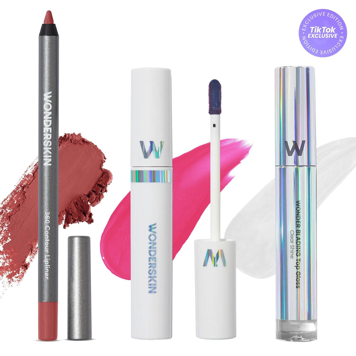 Wonderskin Ultimate Lips Set – Longwear Lip Stain, 360 Contour Lip Liner & Clear Gloss Trio for Waterproof, Transfer-Proof, Hydrating, and Glossy Finish – Vegan & Cruelty-Free All-In-One Lip Kit