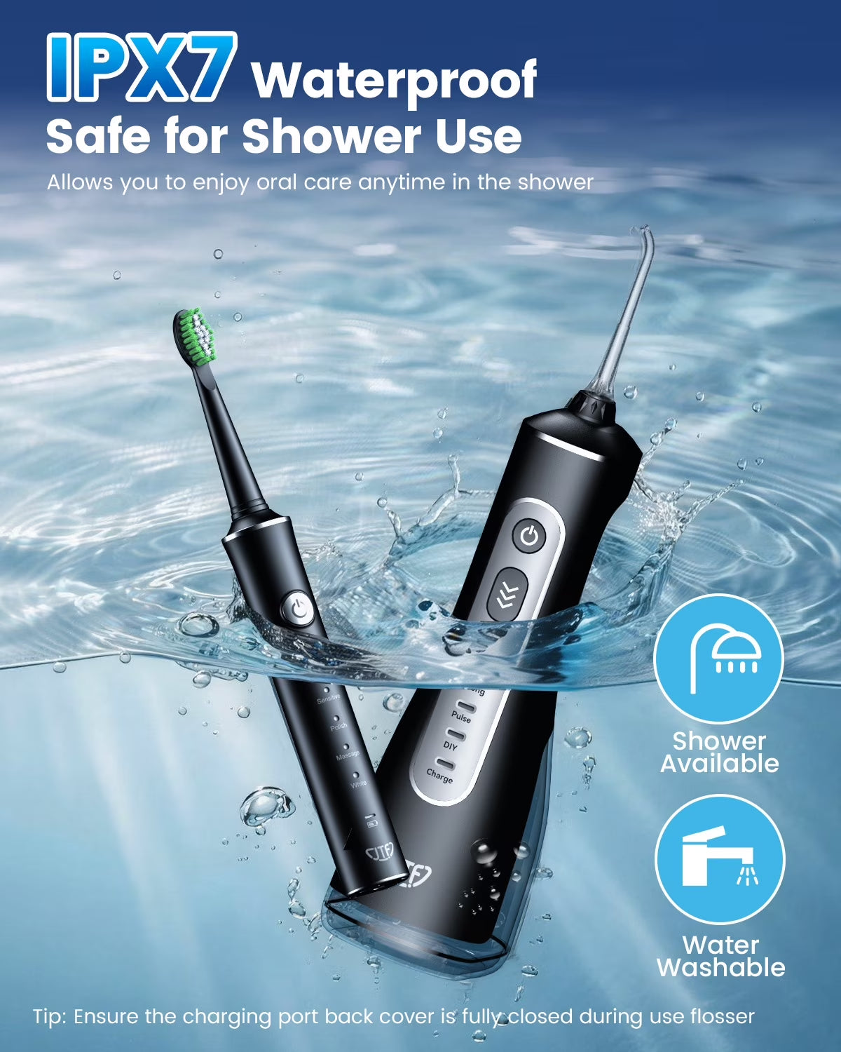 2-In-1 Oral Clean Kit- Electric Toothbrush & Water Flosser Combo with Multiple Modes, 5 Brush Heads and 5 Jet Tips, Brushing & Flossing- Rechargeable for Teeth Cleaning and Gum Health, Black