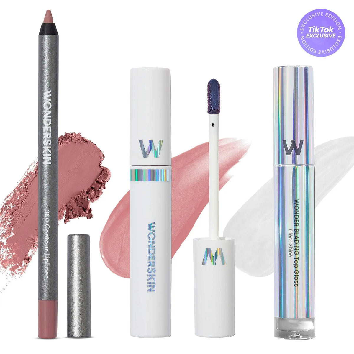 Wonderskin Ultimate Lips Set – Longwear Lip Stain, 360 Contour Lip Liner & Clear Gloss Trio for Waterproof, Transfer-Proof, Hydrating, and Glossy Finish – Vegan & Cruelty-Free All-In-One Lip Kit