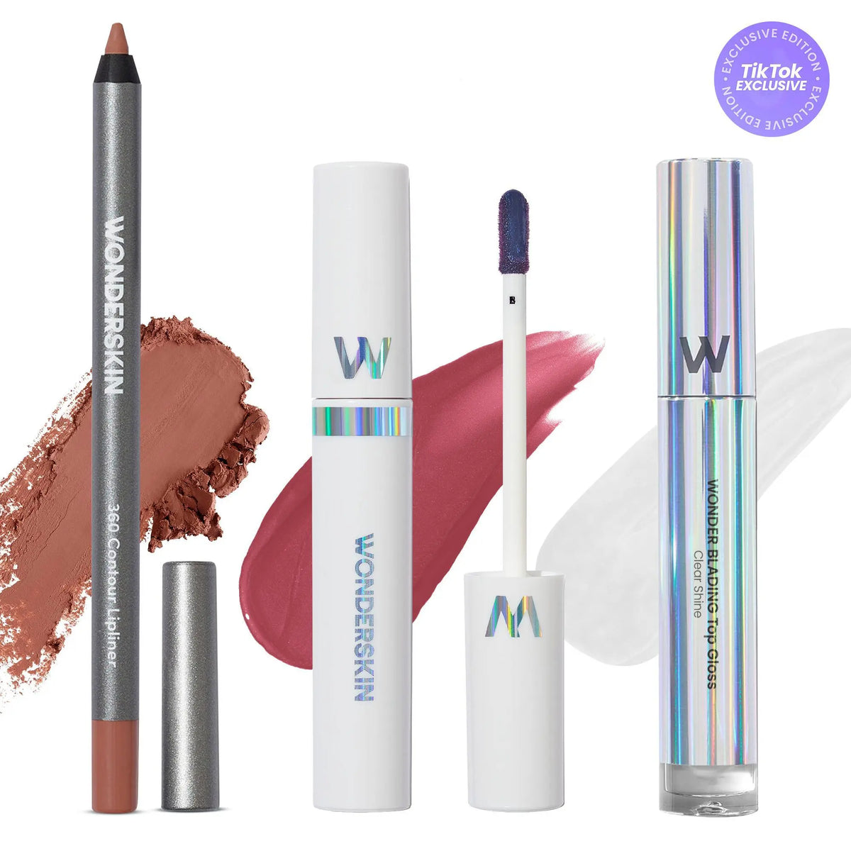 Wonderskin Ultimate Lips Set – Longwear Lip Stain, 360 Contour Lip Liner & Clear Gloss Trio for Waterproof, Transfer-Proof, Hydrating, and Glossy Finish – Vegan & Cruelty-Free All-In-One Lip Kit