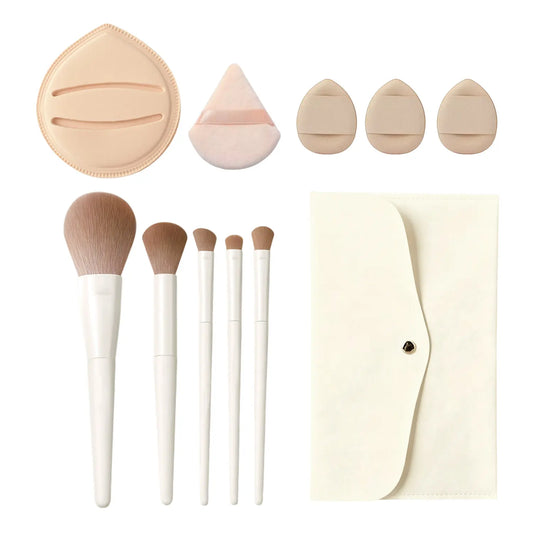 FADUIIO Makeup Brushes Set with Powder Puffs - 5/9/12PCS Professional Brushes with Storage Bag + Triangle/ Finger/ Marshmallow Puff Kit