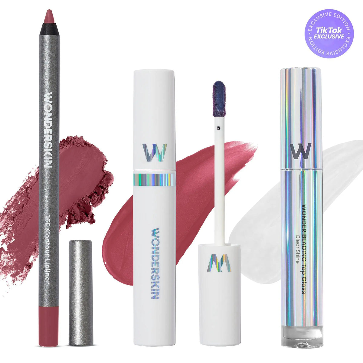 Wonderskin Ultimate Lips Set – Longwear Lip Stain, 360 Contour Lip Liner & Clear Gloss Trio for Waterproof, Transfer-Proof, Hydrating, and Glossy Finish – Vegan & Cruelty-Free All-In-One Lip Kit