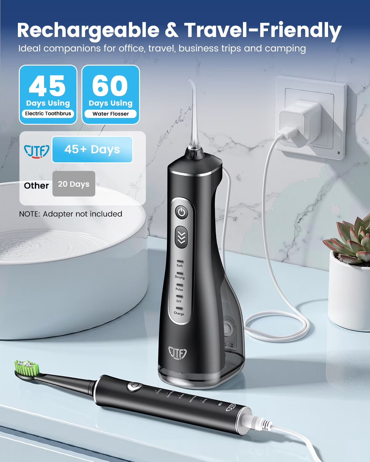2-In-1 Oral Clean Kit- Electric Toothbrush & Water Flosser Combo with Multiple Modes, 5 Brush Heads and 5 Jet Tips, Brushing & Flossing- Rechargeable for Teeth Cleaning and Gum Health, Black