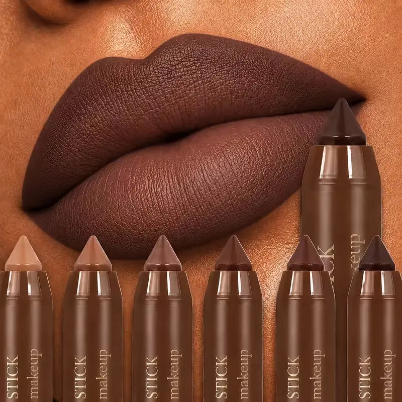 Mooglamor 6Pcs Matte Creamy Lipstick Pencil Set Long Lasting Makeup Waterproof Transferproof Lip Pens Nude Brown Moisturizing Lip Glossy Smooth Cosmetics Dealsforyoudays