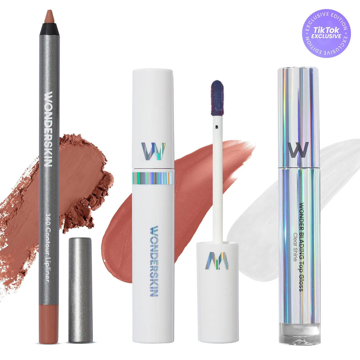 Wonderskin Ultimate Lips Set – Longwear Lip Stain, 360 Contour Lip Liner & Clear Gloss Trio for Waterproof, Transfer-Proof, Hydrating, and Glossy Finish – Vegan & Cruelty-Free All-In-One Lip Kit