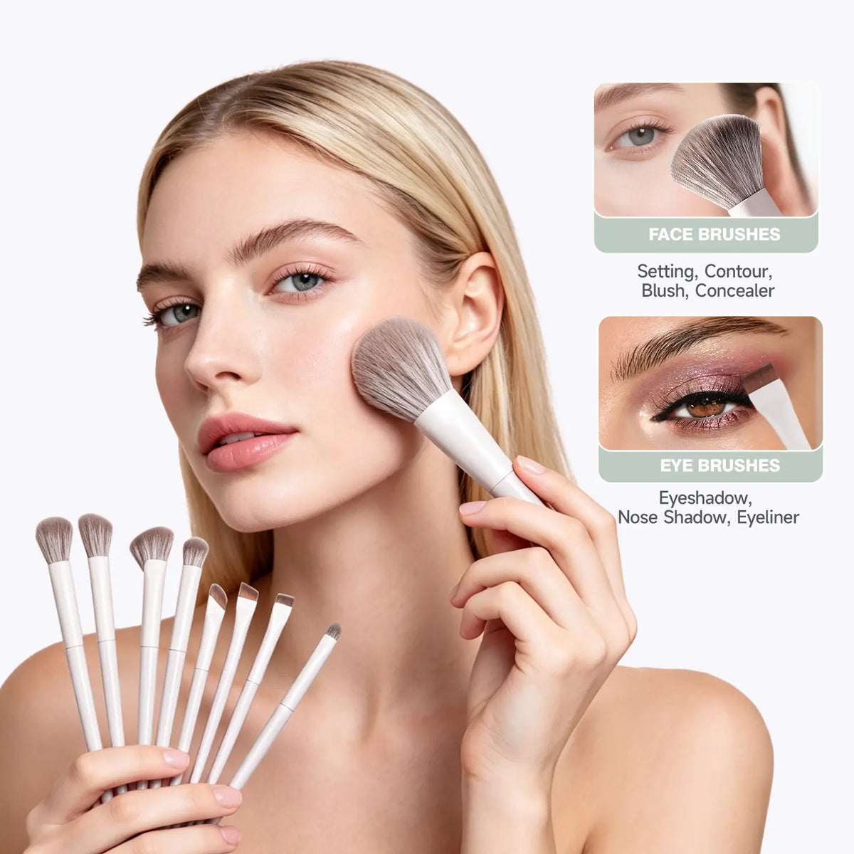 FADUIIO Makeup Brushes Set with Powder Puffs - 5/9/12PCS Professional Brushes with Storage Bag + Triangle/ Finger/ Marshmallow Puff Kit