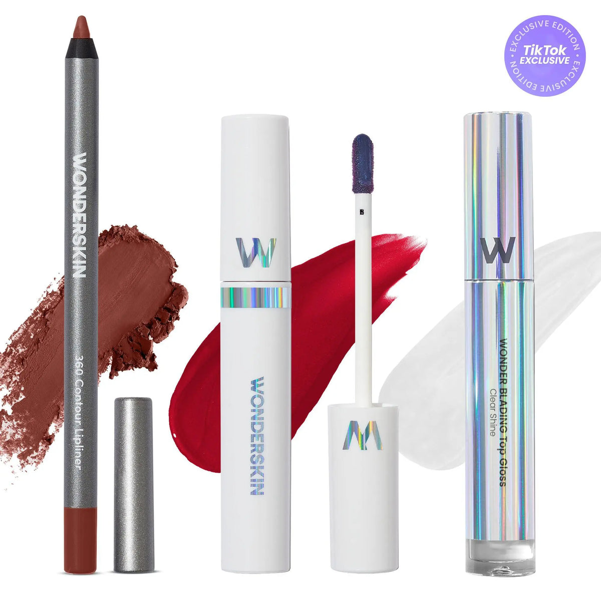 Wonderskin Ultimate Lips Set – Longwear Lip Stain, 360 Contour Lip Liner & Clear Gloss Trio for Waterproof, Transfer-Proof, Hydrating, and Glossy Finish – Vegan & Cruelty-Free All-In-One Lip Kit