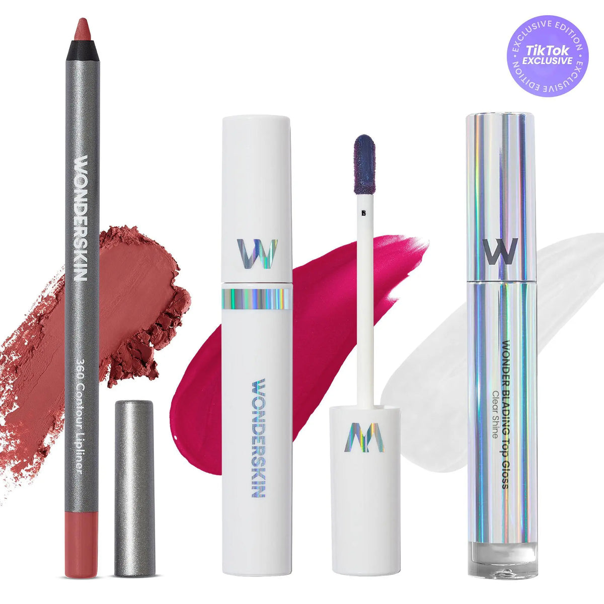 Wonderskin Ultimate Lips Set – Longwear Lip Stain, 360 Contour Lip Liner & Clear Gloss Trio for Waterproof, Transfer-Proof, Hydrating, and Glossy Finish – Vegan & Cruelty-Free All-In-One Lip Kit