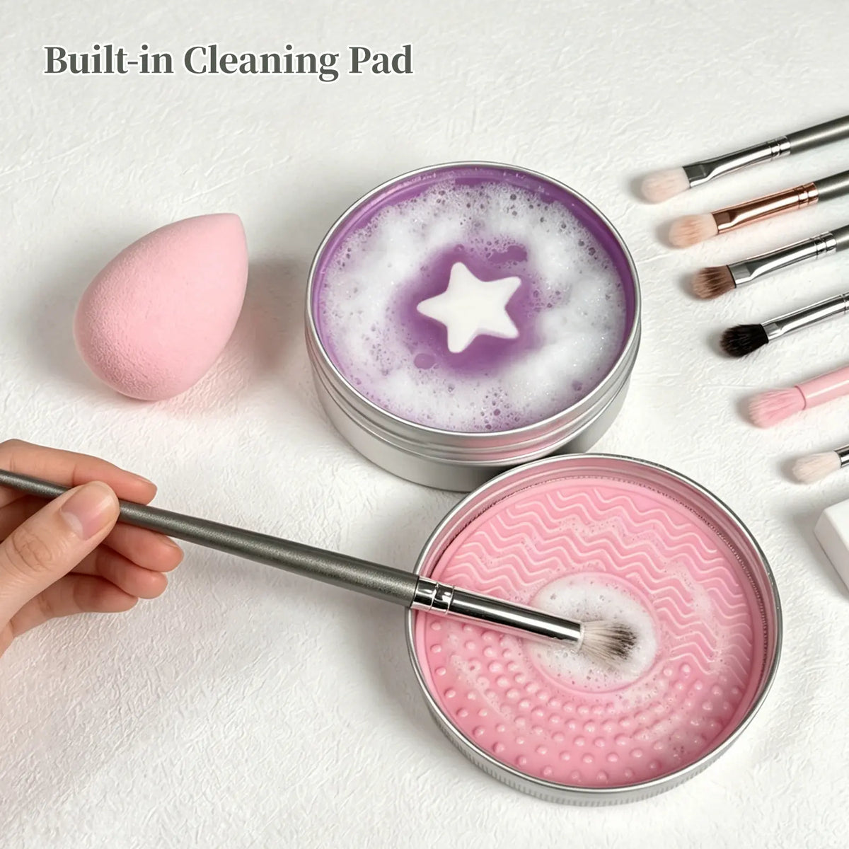 HOLLYLINKA Creative Shaped Peach Eyeshadow Compact Makeup Brush Cleaning Soap with Silicone Pad, Heart-Moon-Star Scented Solid Cleaner for Deep Cleaning, Gentle Care of Sponges, Beauty Blenders, Powder Puffs (100G/3.53Oz)