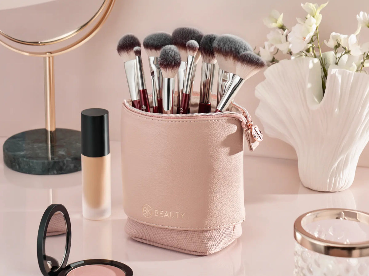 Standup Brush Holder & Travel Makeup Bag - Blush
