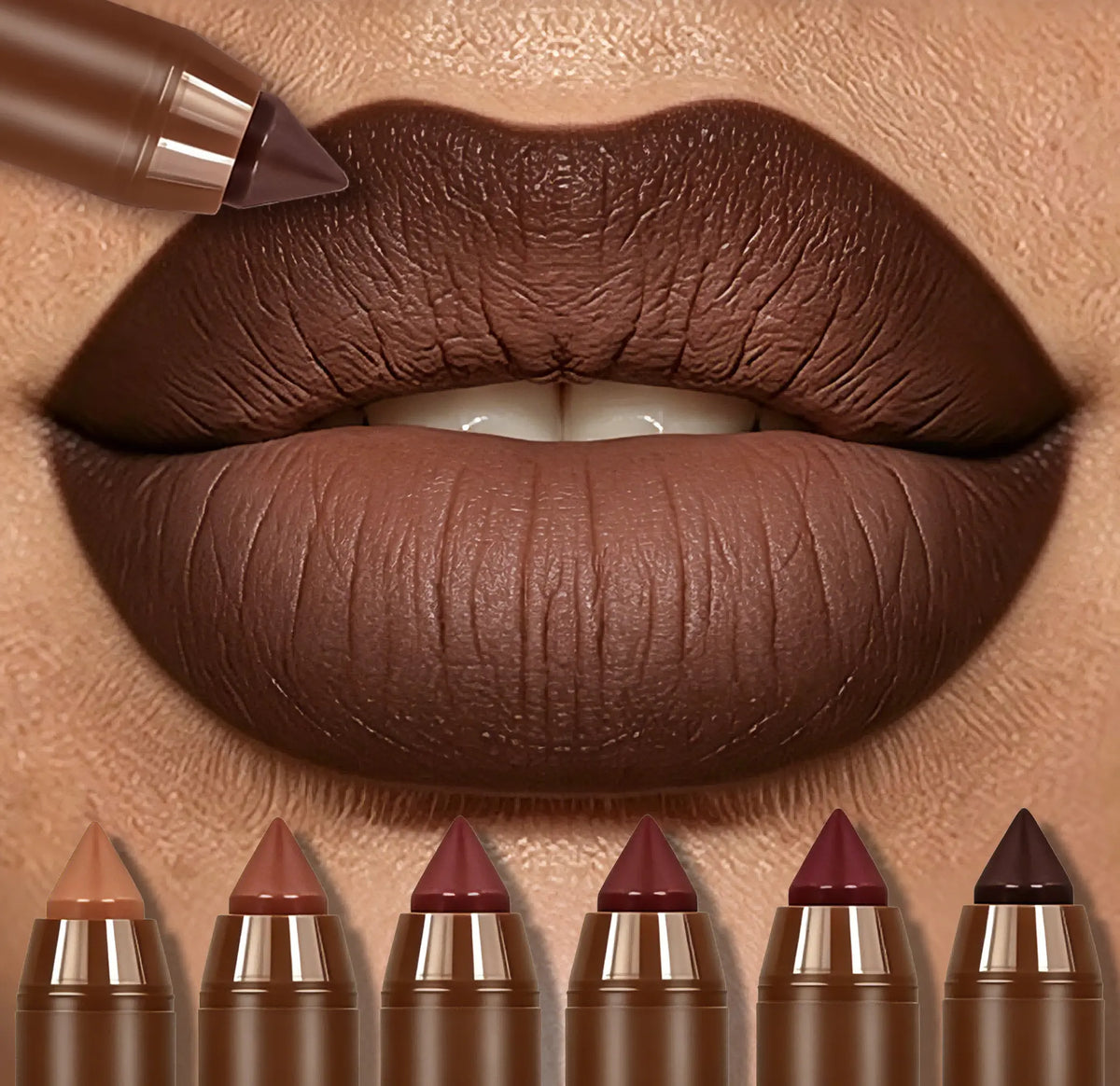 Mooglamor 6Pcs Matte Creamy Lipstick Pencil Set Long Lasting Makeup Waterproof Transferproof Lip Pens Nude Brown Moisturizing Lip Glossy Smooth Cosmetics Dealsforyoudays