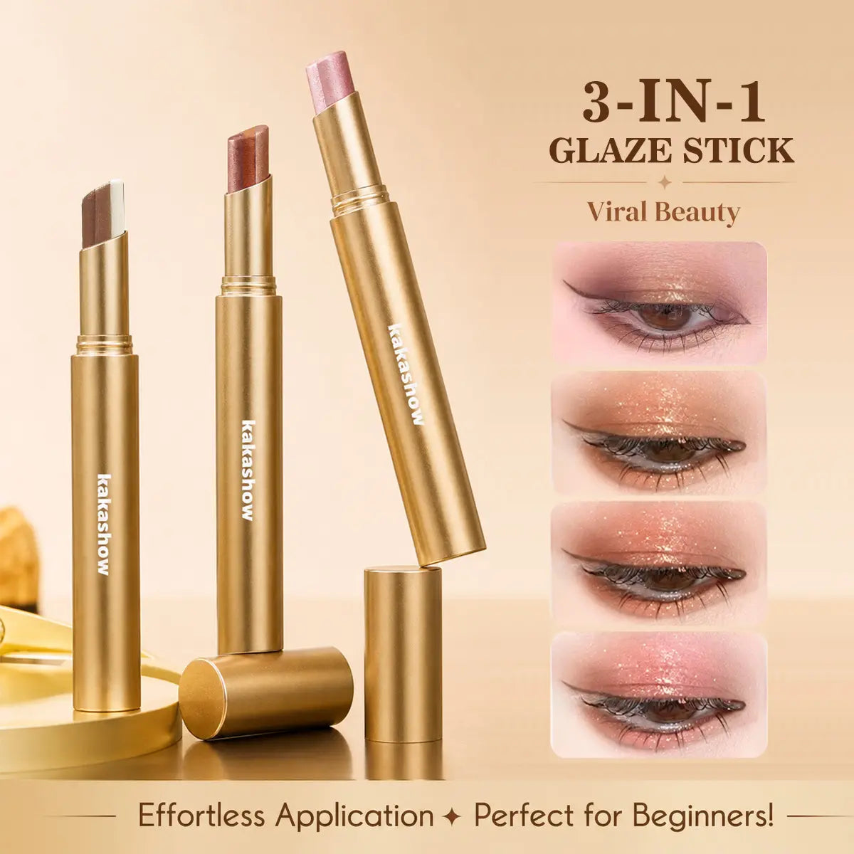 Buy 1 Get 3 Free!3-Color Eyeshadow Stick Gradient, Waterproof Long Lasting Creamy Shimmer Eye Shadow, Portable Smudge-Proof Glitter Makeup for Women, Day to Night (Fine Shimmer Brownish Orange)