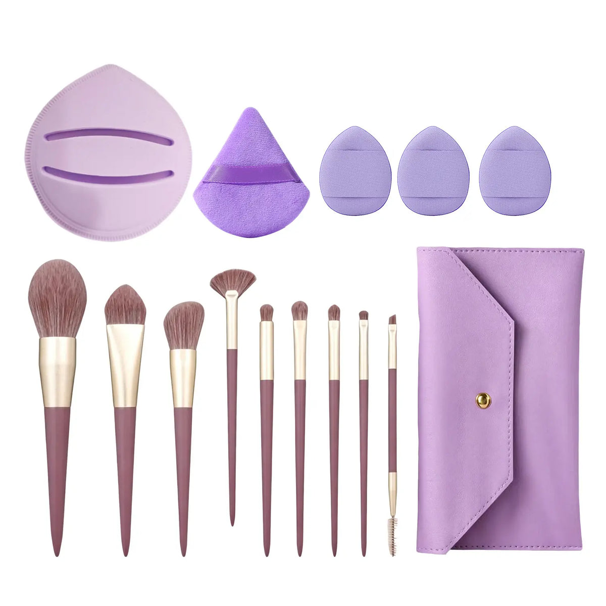 FADUIIO Makeup Brushes Set with Powder Puffs - 5/9/12PCS Professional Brushes with Storage Bag + Triangle/ Finger/ Marshmallow Puff Kit