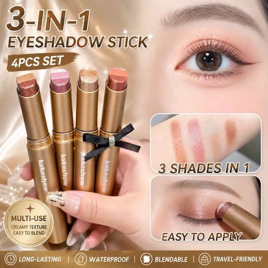 Buy 1 Get 3 Free!3-Color Eyeshadow Stick Gradient, Waterproof Long Lasting Creamy Shimmer Eye Shadow, Portable Smudge-Proof Glitter Makeup for Women, Day to Night (Fine Shimmer Brownish Orange)