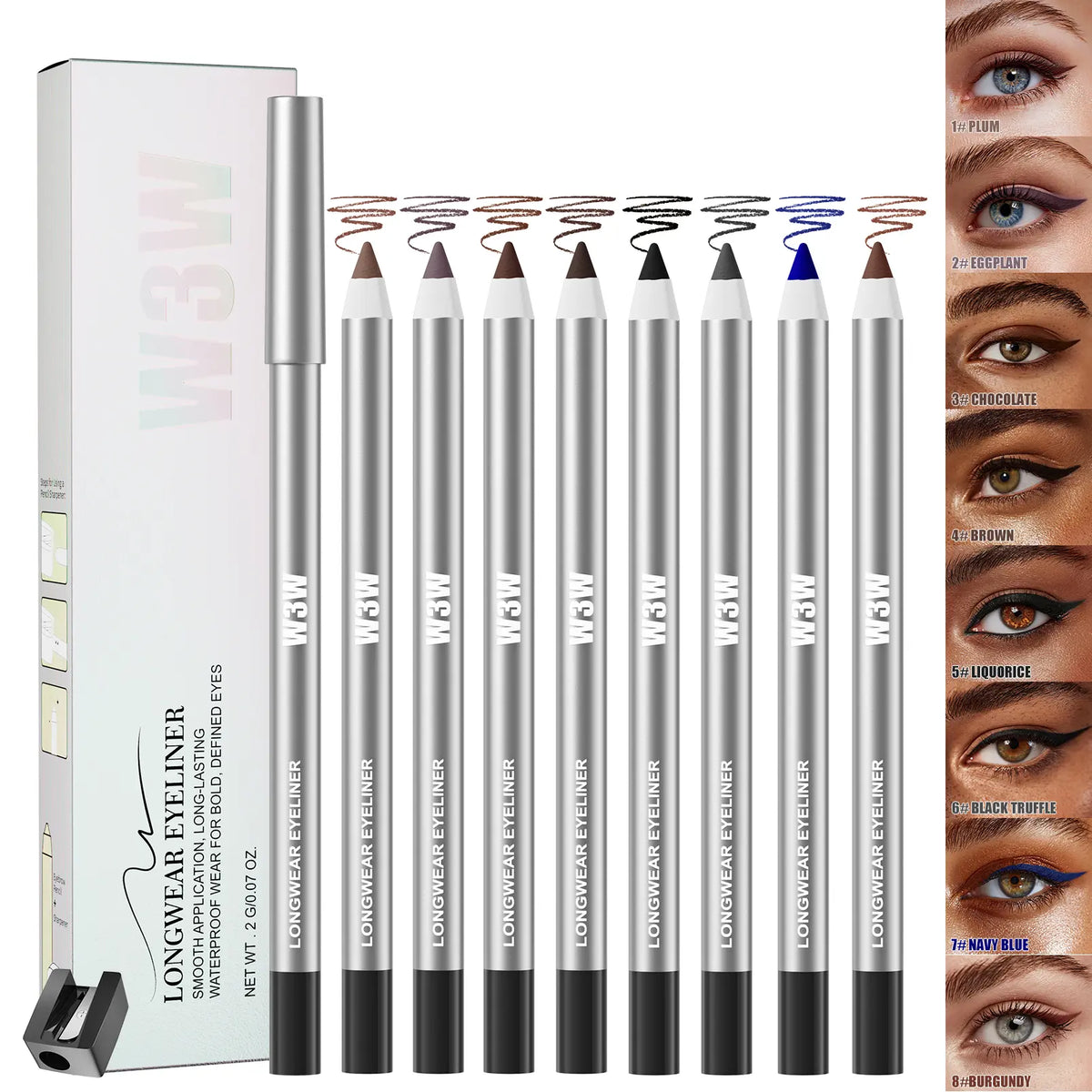 24HR Waterproof Eyeliner Pencil, Smudge-Proof Long-Lasting Eye Liner, Smooth Creamy Formula, Easy Apply Eye Makeup for Daily Wear