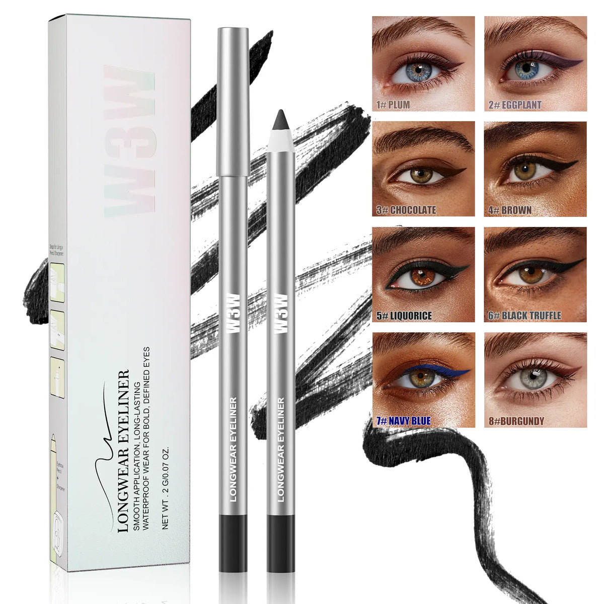 24HR Waterproof Eyeliner Pencil, Smudge-Proof Long-Lasting Eye Liner, Smooth Creamy Formula, Easy Apply Eye Makeup for Daily Wear
