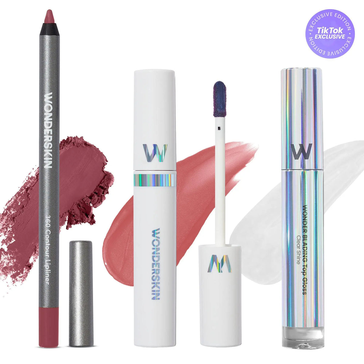 Wonderskin Ultimate Lips Set – Longwear Lip Stain, 360 Contour Lip Liner & Clear Gloss Trio for Waterproof, Transfer-Proof, Hydrating, and Glossy Finish – Vegan & Cruelty-Free All-In-One Lip Kit