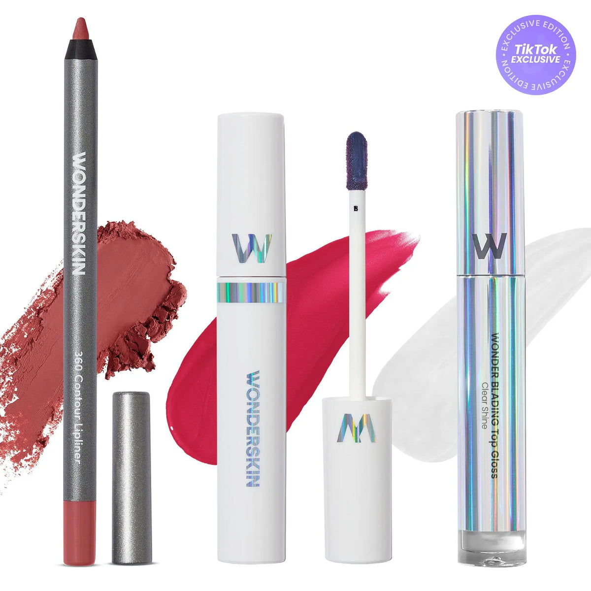 Wonderskin Ultimate Lips Set – Longwear Lip Stain, 360 Contour Lip Liner & Clear Gloss Trio for Waterproof, Transfer-Proof, Hydrating, and Glossy Finish – Vegan & Cruelty-Free All-In-One Lip Kit
