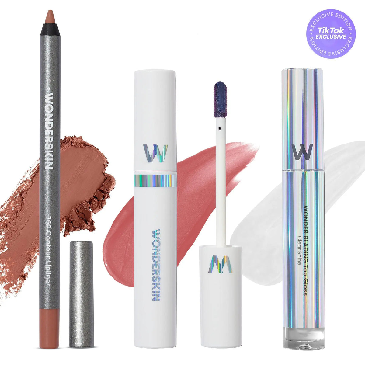 Wonderskin Ultimate Lips Set – Longwear Lip Stain, 360 Contour Lip Liner & Clear Gloss Trio for Waterproof, Transfer-Proof, Hydrating, and Glossy Finish – Vegan & Cruelty-Free All-In-One Lip Kit