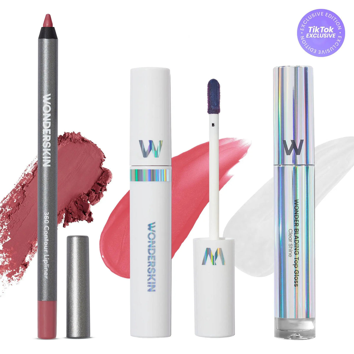Wonderskin Ultimate Lips Set – Longwear Lip Stain, 360 Contour Lip Liner & Clear Gloss Trio for Waterproof, Transfer-Proof, Hydrating, and Glossy Finish – Vegan & Cruelty-Free All-In-One Lip Kit